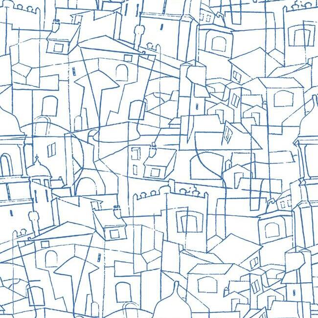Cubist Cityscape Premium Peel + Stick Wallpaper Peel and Stick Wallpaper York Roll Cobalt 