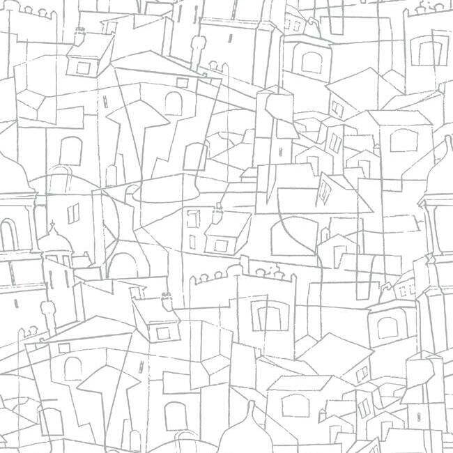 Cubist Cityscape Premium Peel + Stick Wallpaper Peel and Stick Wallpaper York Roll Grey 