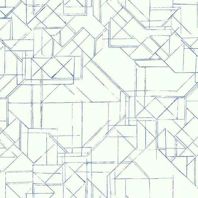 Prism Schematics Premium Peel + Stick Wallpaper Peel and Stick Wallpaper York Roll Cobalt/Silver 