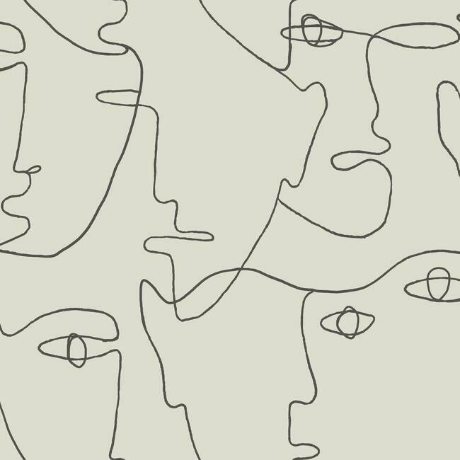 Pablo Portraits Premium Peel + Stick Wallpaper Peel and Stick Wallpaper York Roll Linen/Charcoal 