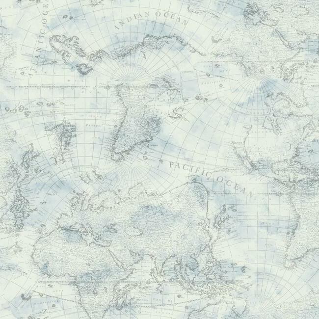 Coastal Map Premium Peel + Stick Wallpaper Peel and Stick Wallpaper York Roll Blue/Grey 