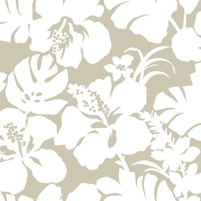 Hibiscus Arboretum Premium Peel + Stick Wallpaper Peel and Stick Wallpaper York Roll Linen 