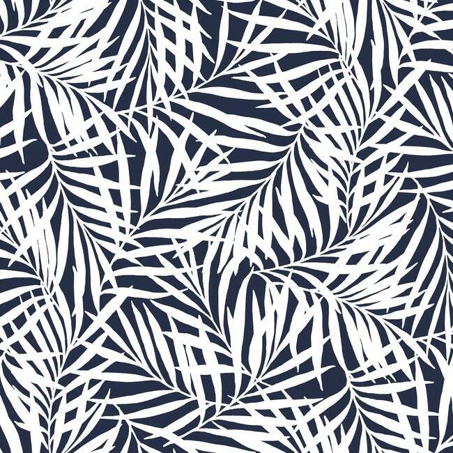 Oahu Fronds Premium Peel + Stick Wallpaper Peel and Stick Wallpaper York Roll Navy 
