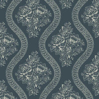 Coverlet Floral Premium Peel + Stick Wallpaper Peel and Stick Wallpaper Magnolia Home Roll Taupe On Navy 