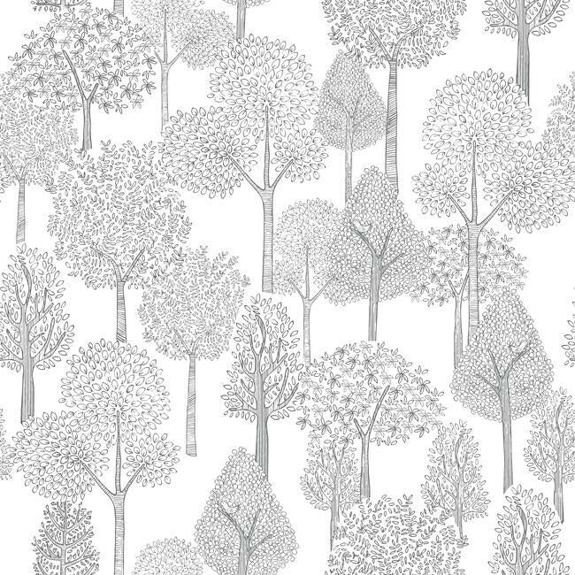 DwellStudio Treetops Premium Peel + Stick Wallpaper Peel and Stick Wallpaper York Roll Charcoal 