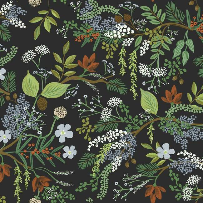 Juniper Forest Premium Peel + Stick Wallpaper Peel and Stick Wallpaper Rifle Paper Co. Roll Black 