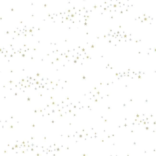 Starlight, Star Bright Premium Peel + Stick Wallpaper Peel and Stick Wallpaper York Roll Silver/Gold/Glint 