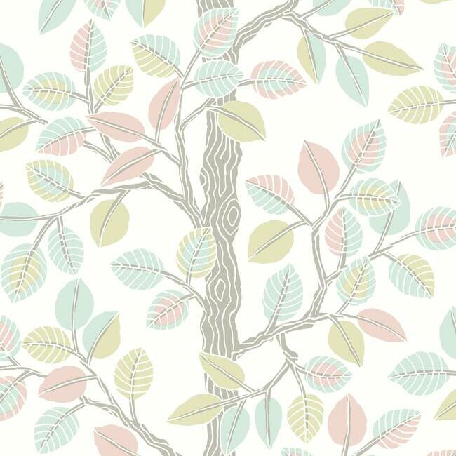 Forest Leaves Premium Peel + Stick Wallpaper Peel and Stick Wallpaper York Roll Pink/Mint 