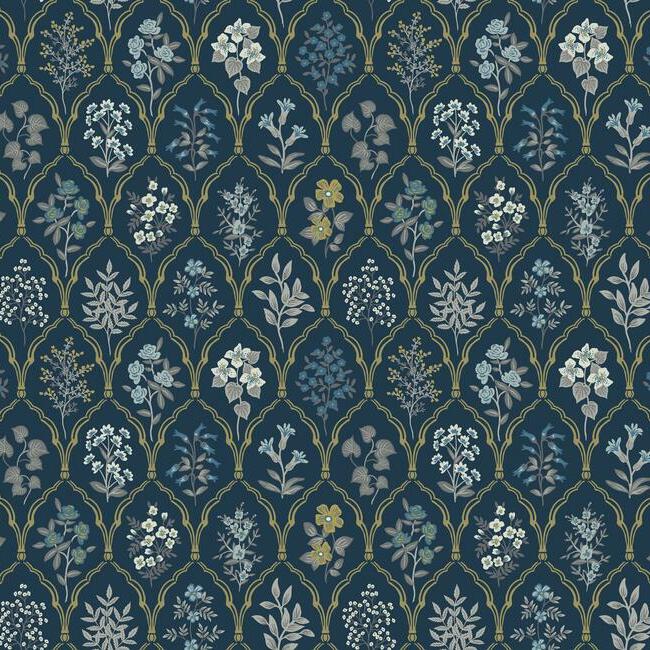 Hawthorne Wallpaper Wallpaper Rifle Paper Co. Double Roll Navy & Gold 