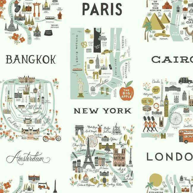 City Maps Wallpaper Wallpaper Rifle Paper Co. Double Roll Mint 