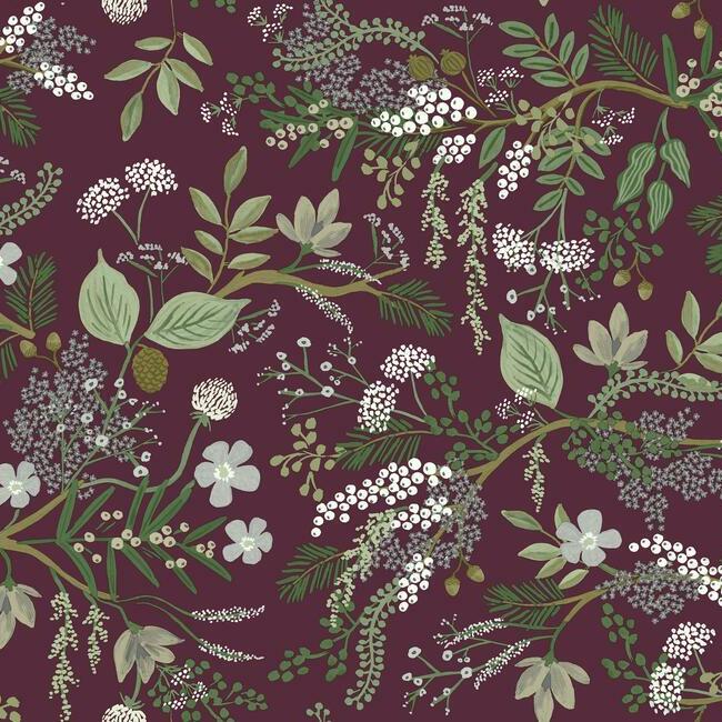 Juniper Forest Wallpaper Wallpaper Rifle Paper Co. Double Roll Burgundy 