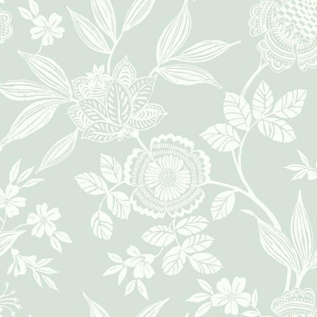Wood Cut Jacobean Wallpaper Wallpaper York Double Roll Light Sage 