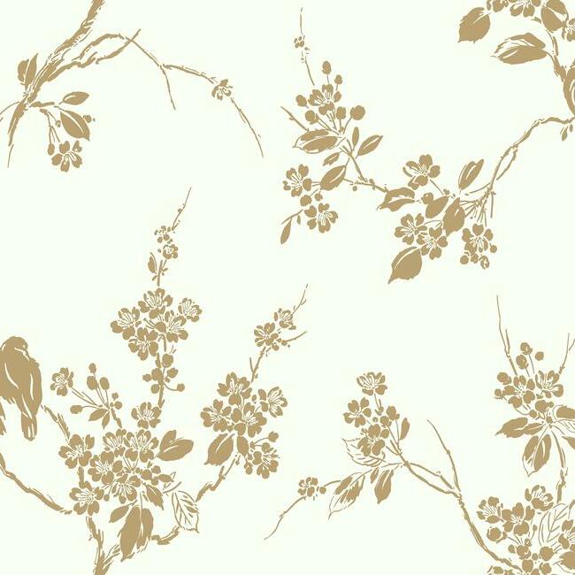 Imperial Blossoms Branch Wallpaper Wallpaper York Double Roll Gold Metallic 