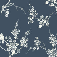 Imperial Blossoms Branch Wallpaper Wallpaper York Double Roll Navy 