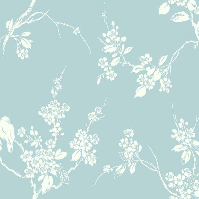 Imperial Blossoms Branch Wallpaper Wallpaper York Double Roll Robin'S Egg 