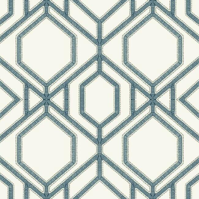 Sawgrass Trellis Wallpaper Wallpaper York Double Roll White/Blue 