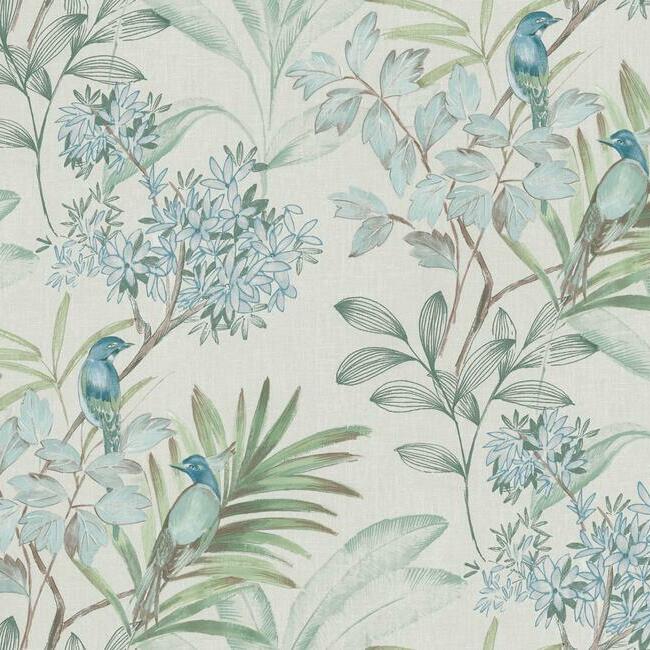 Handpainted Songbird Wallpaper Wallpaper York Double Roll Turquiose 